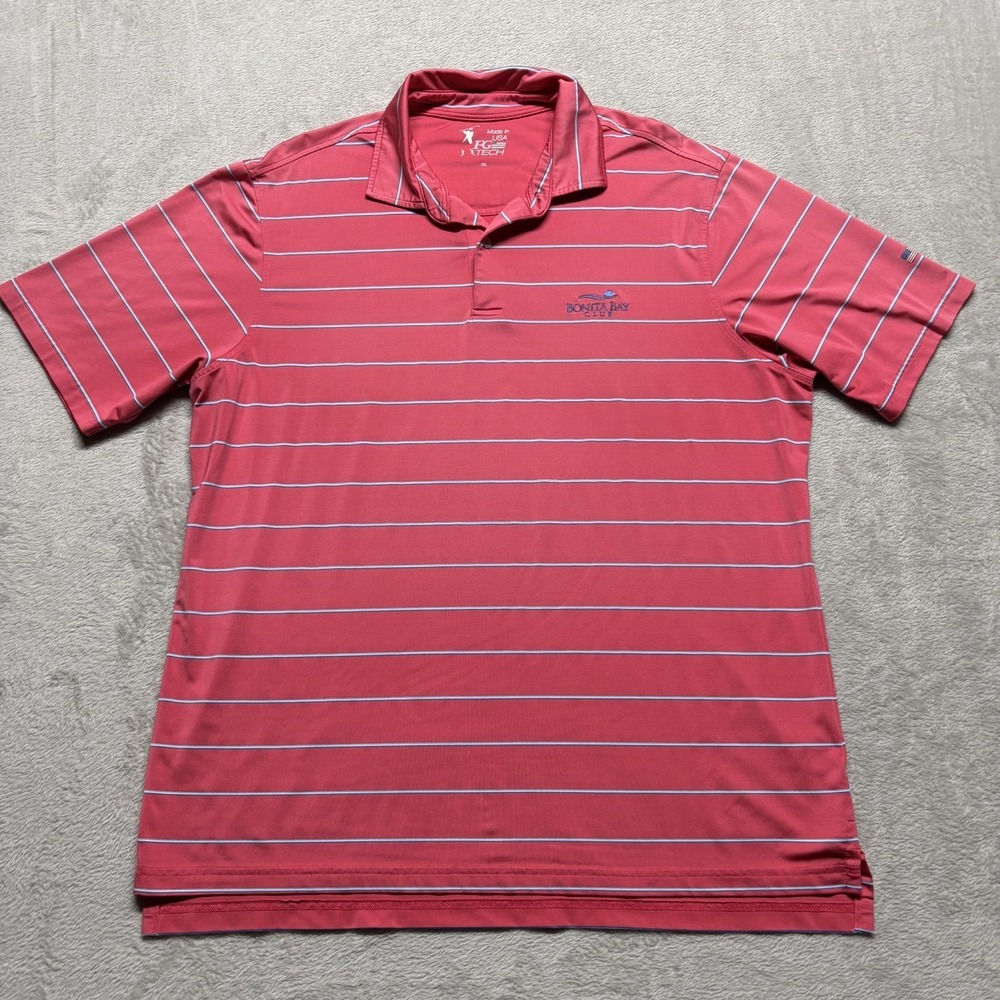 Fairway & Greene FG Tech Golf Polo Shirt Men's XL Bonita‎ Bay Club Coral Striped